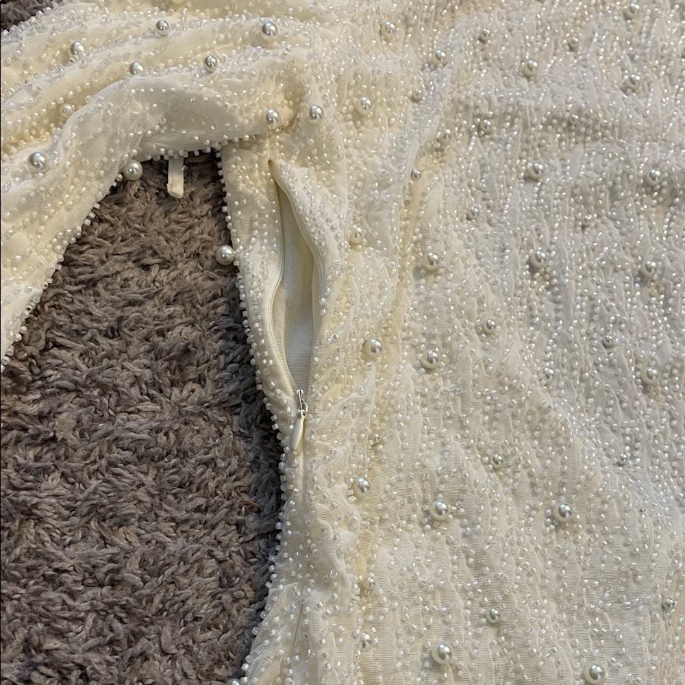 Oh Polly Beaded Cream Long Sleeve Dress - Picture 5 of 10